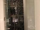 Modern shower with dark tile