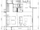 Floor plan of an apartment layout with labeled rooms and dimensions