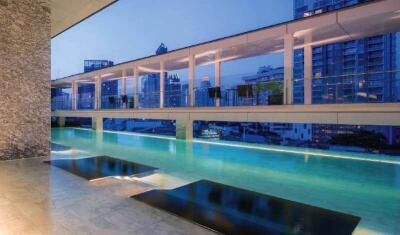 Rooftop swimming pool with city skyline view