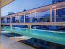 Rooftop swimming pool with city skyline view