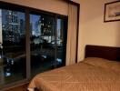 Modern bedroom with city view