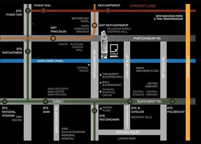 Map highlighting various locations and points of interest in Bangkok