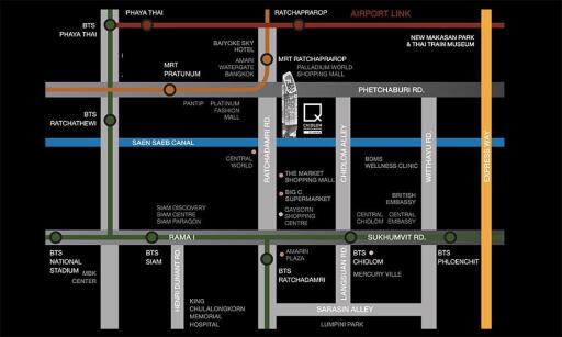 Map highlighting various locations and points of interest in Bangkok