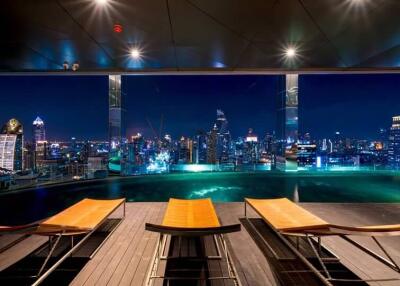 Rooftop swimming pool with city view at night