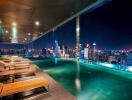 Rooftop infinity pool with city skyline at night