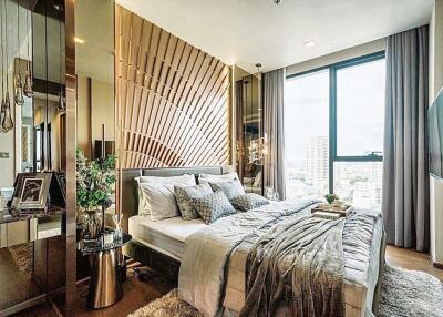 Modern bedroom with city view