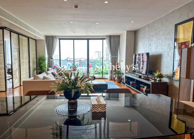 Modern living room with open space design and city view