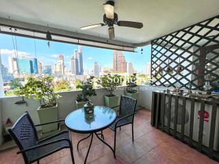 Spacious balcony with city view