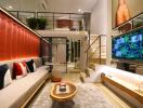 Modern living room with mezzanine and stylish decor