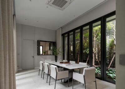 Modern dining room with large windows