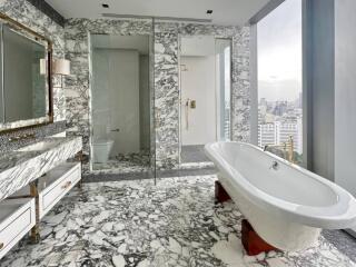 Luxurious modern bathroom with city view