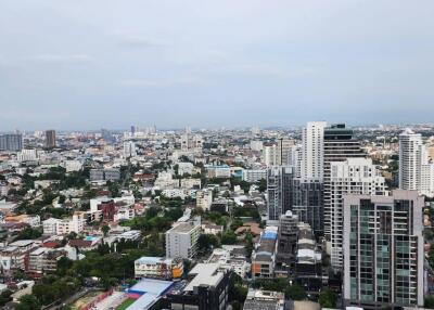 Aerial view of urban cityscape with various buildings