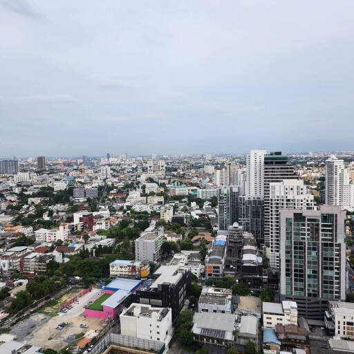 Aerial view of urban cityscape with various buildings