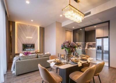 Modern living room and dining area with open kitchen