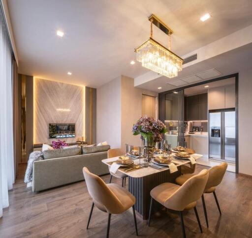 Modern living room and dining area with open kitchen