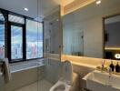 Modern bathroom with city view