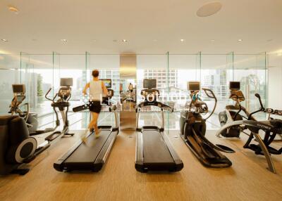 Modern exercise room with various gym equipment