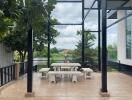 Covered outdoor dining area with picnic table