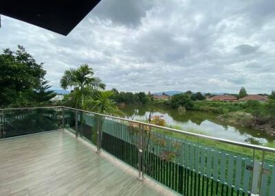 Spacious balcony with a natural view