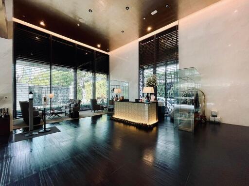 Luxurious building lobby with modern decor