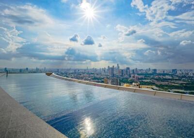 Rooftop infinity pool with city skyline view