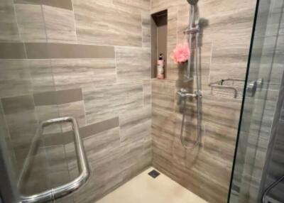 Modern bathroom with glass shower enclosure