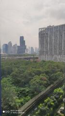 View of cityscape with green space and tall buildings