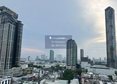 City skyline view with modern skyscrapers