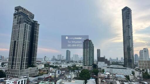 City skyline view with modern skyscrapers