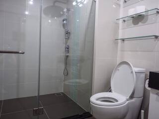 Modern bathroom with glass shower enclosure