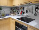 Modern kitchen with wooden cabinets and white countertops