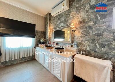 Elegant bathroom with double sinks and a large mirror