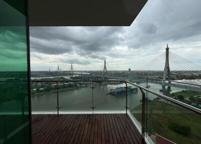 Balcony with river and bridge view