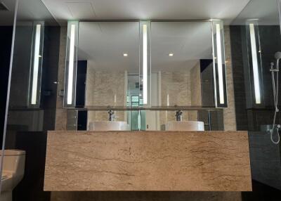 Luxurious bathroom with double vanity and mirrors