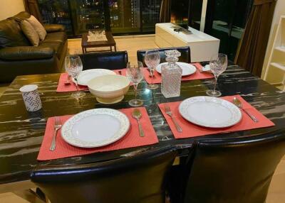 Dining table set for four in a modern apartment