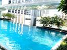 Rooftop swimming pool with cityscape view