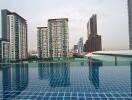 Rooftop pool with city skyline view