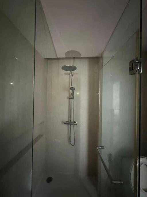 Shower area with glass enclosure