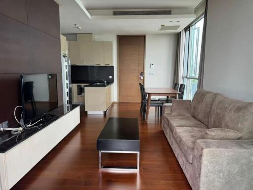 Modern living room with kitchen view