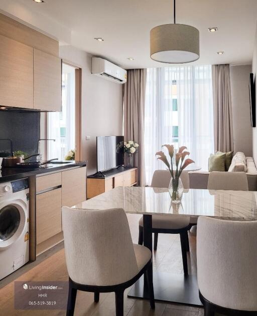 modern living room with kitchen and dining area