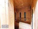 Interior view of a wooden sauna