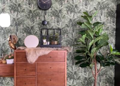 Cozy living room with dresser and decorative items