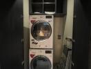 Small laundry space with stacked washer and dryer