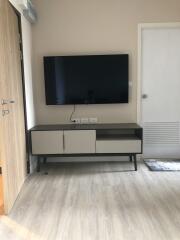 Living room with wall-mounted television and modern console