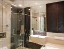 Modern bathroom with glass shower and bathtub