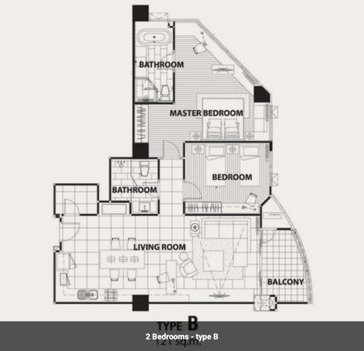 2 bedroom apartment type B floor plan