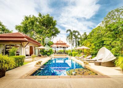 Luxurious villa with private pool surrounded by greenery