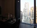 High-rise dining area with city view