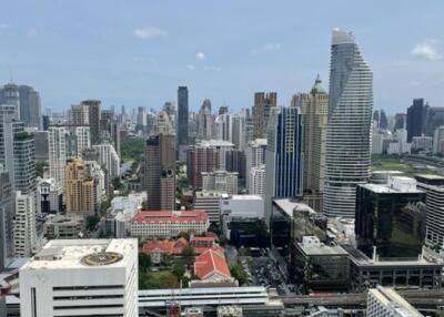 View of the city skyline from a high-rise building