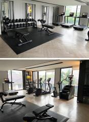 Modern fitness center with various workout equipment